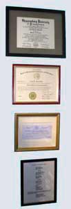 Photo of Carl Benedict's university counseling diplomas and Maryland counselor license.